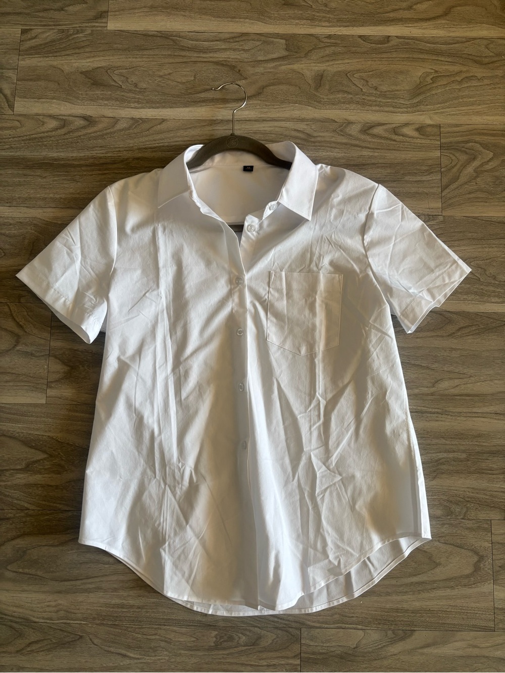 Women's White Short-Sleeve Button-Down Shirt with Chest Pocket
